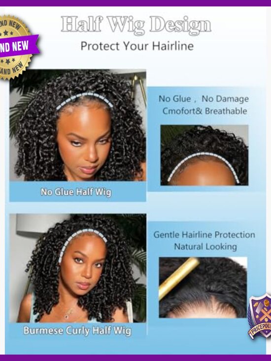 18 Inch Human Hair Half Wig Glueless Drawstring Spiral Curl Beginner Friendly